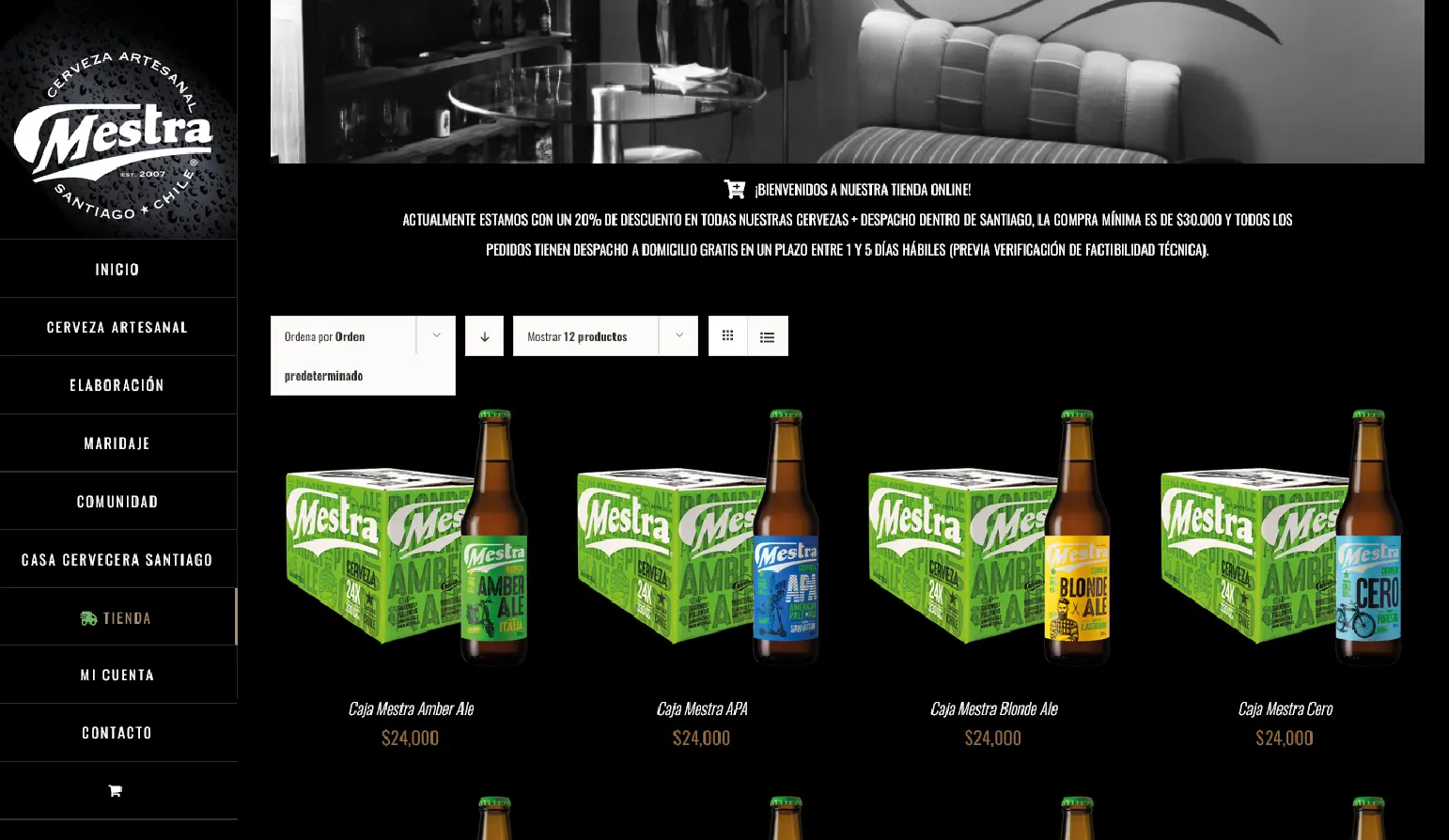 Página de la tienda online con la grilla de cajas y packs de cerveza disponibles