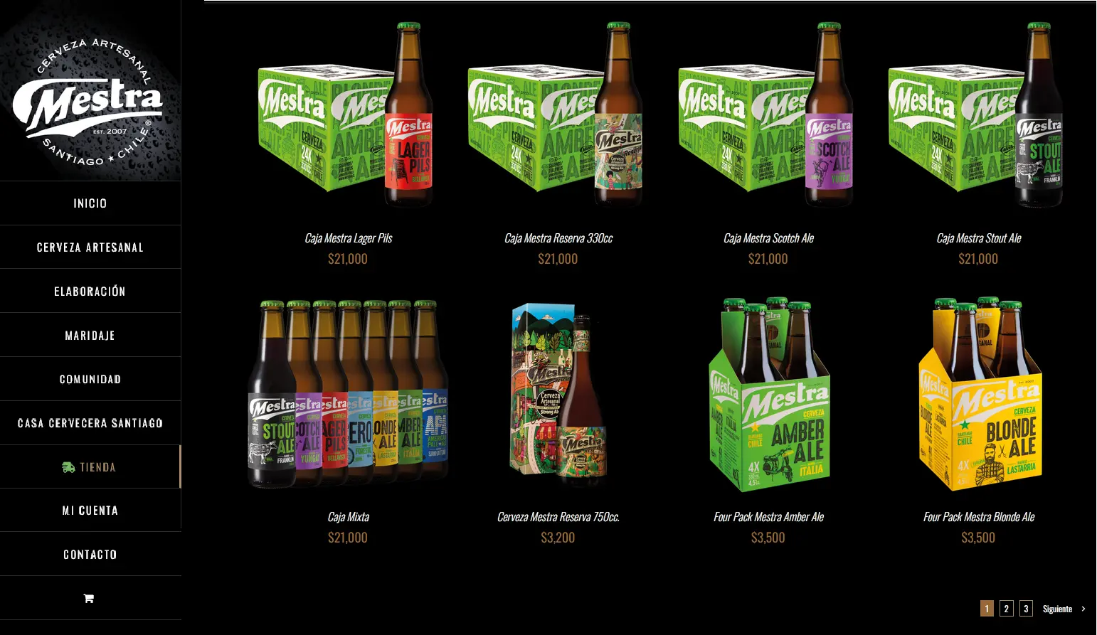 Grilla de productos de la tienda con distintas cajas y sus precios
